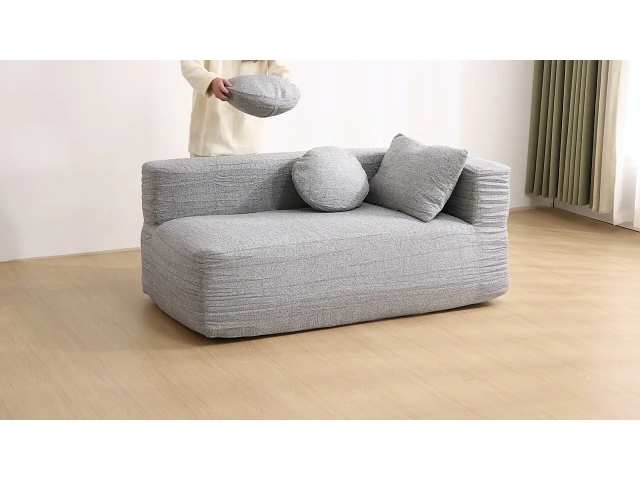 Modulares Sofa aus Chenille - mit Schlaffunktion - kein Zusammenbau erforderlich - veränderbare Form - Beige