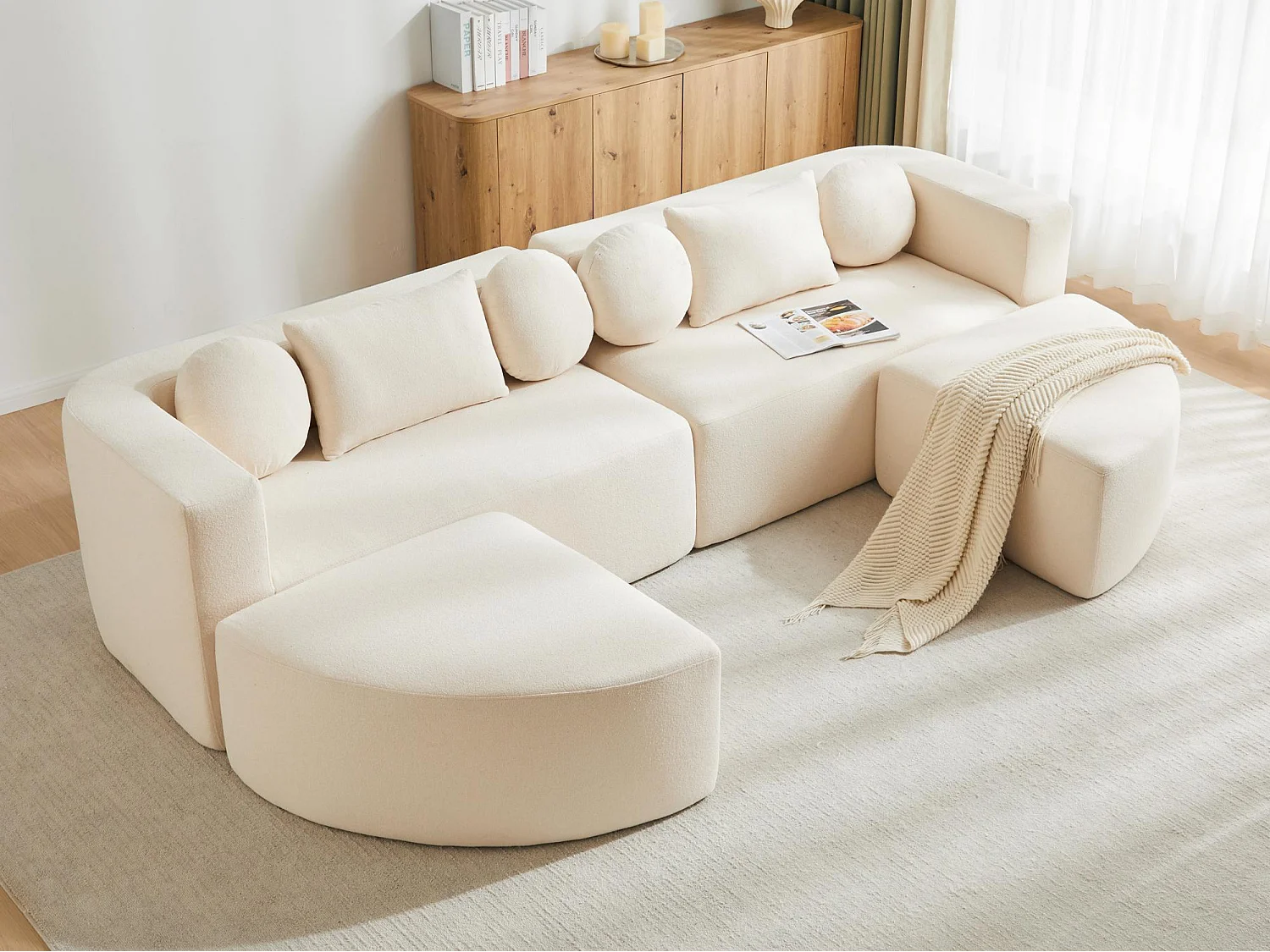 Modulares Sofa aus Chenille - mit Schlaffunktion - kein Zusammenbau erforderlich - veränderbare Form - Beige