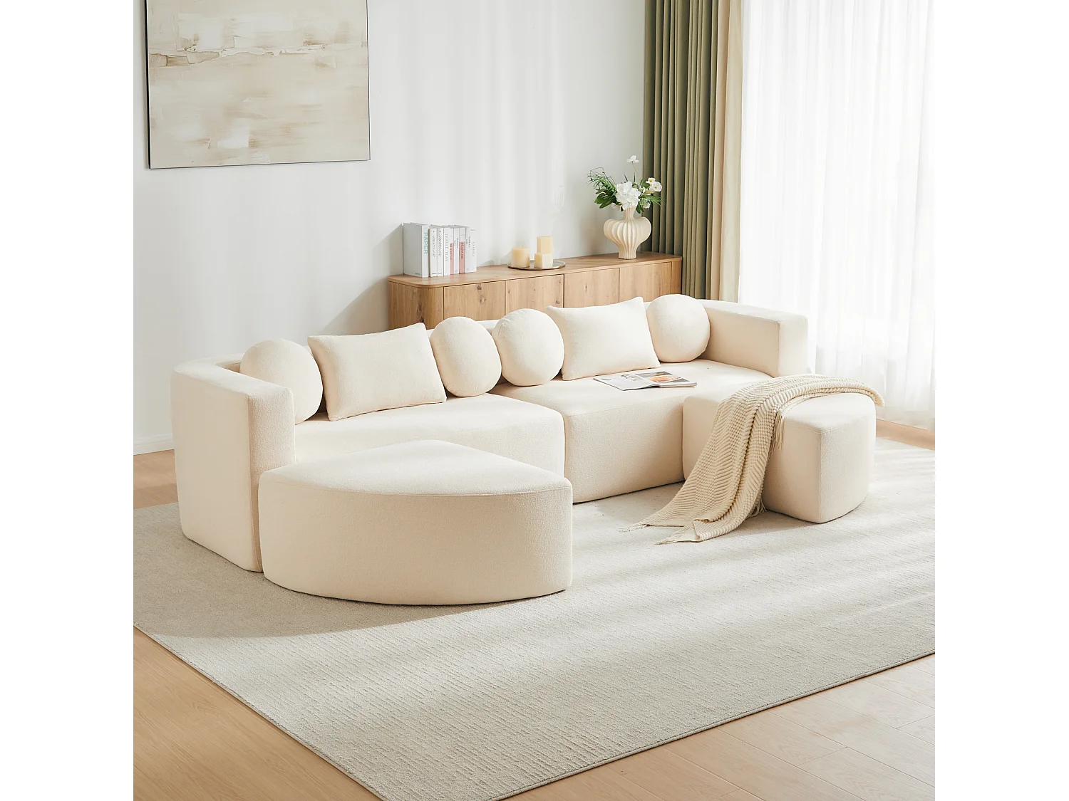 Modulares Sofa aus Chenille - mit Schlaffunktion - kein Zusammenbau erforderlich - veränderbare Form - Beige