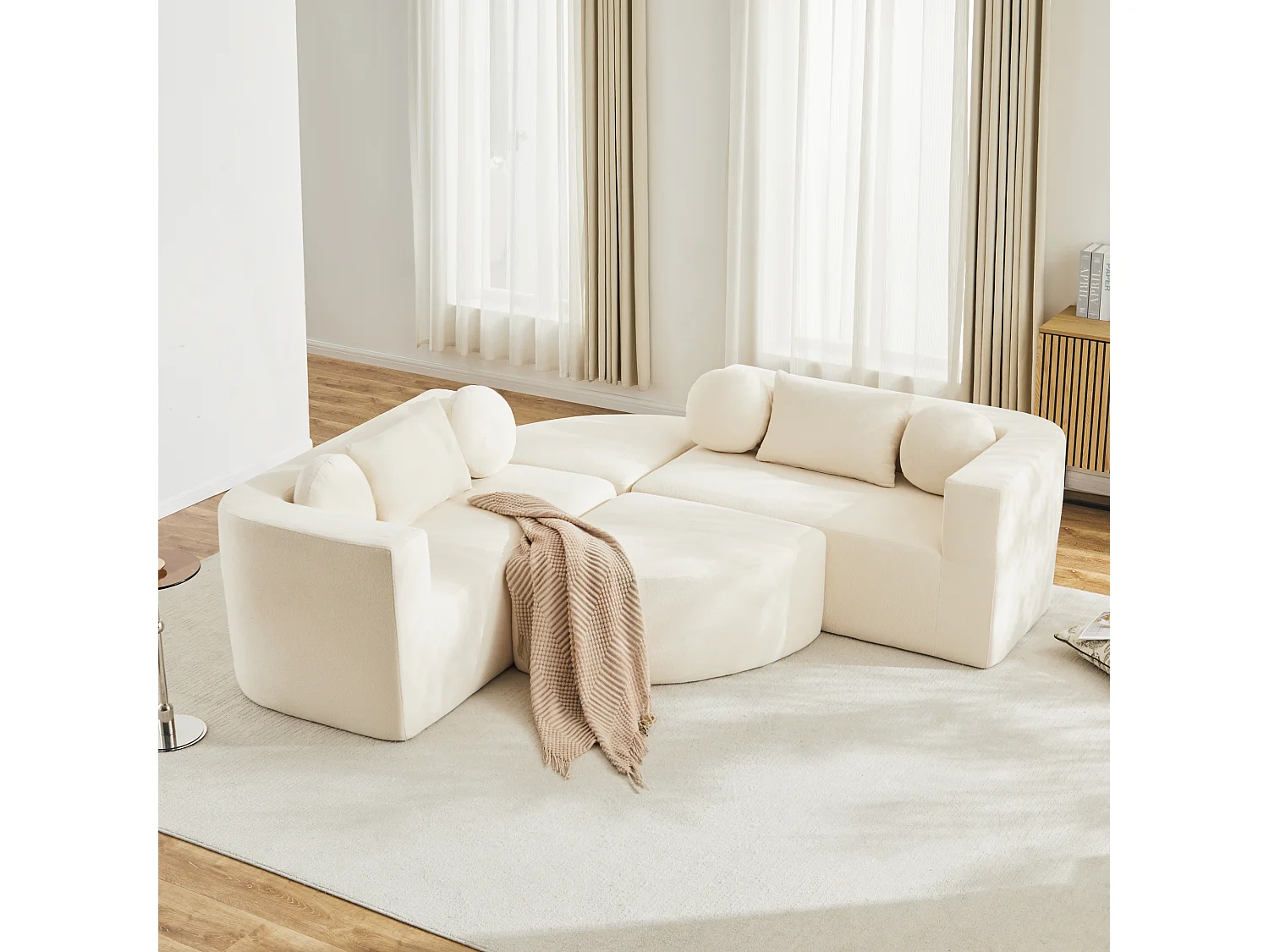 Modulares Sofa aus Chenille - mit Schlaffunktion - kein Zusammenbau erforderlich - veränderbare Form - Beige