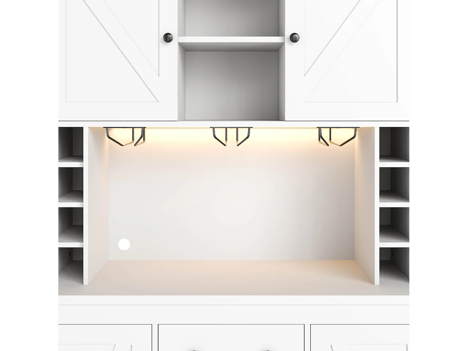 Buffet de cuisine moderne 105x40x185cm - avec éclairage LED et prise - Avec porte-verres à vin et compartiment - avec 4 portes et 1 tiroir - Blanc