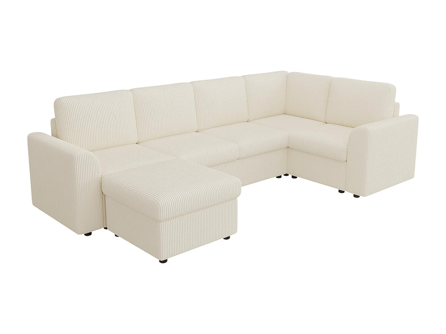 Sofá de esquina en chenilla en forma de L - con reposabrazos - con 1 reposapiés multifuncional portátil - Beige