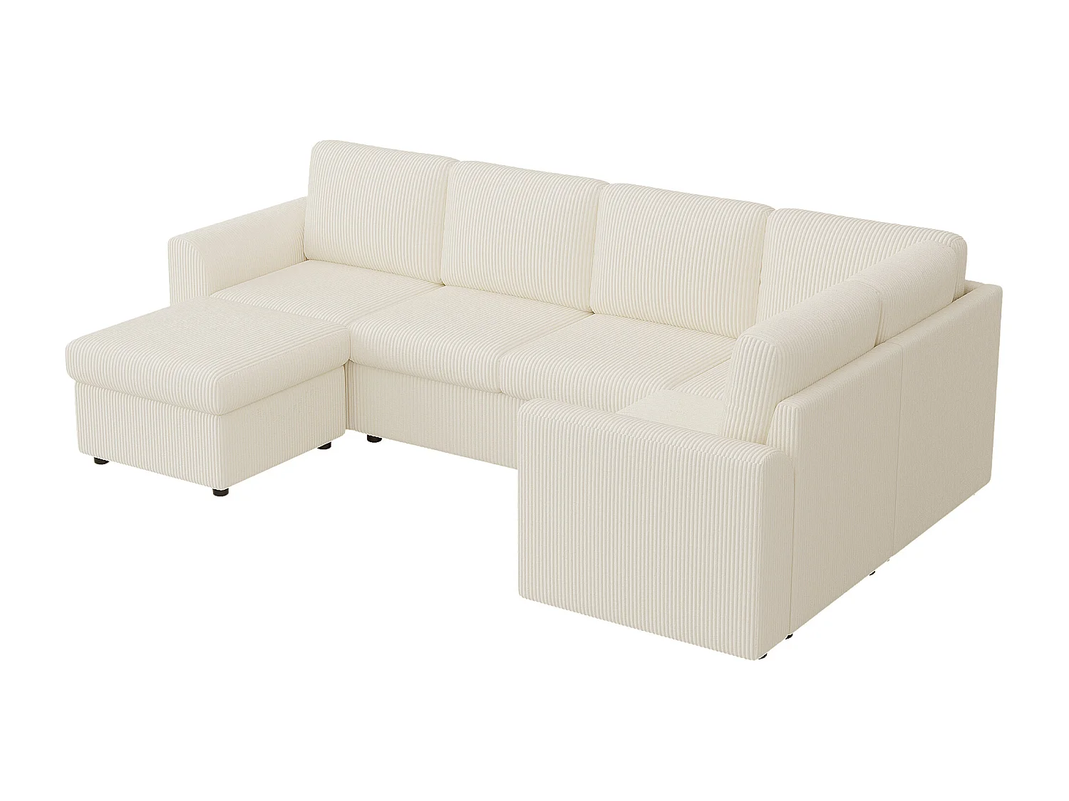 Sofá de esquina en chenilla en forma de L - con reposabrazos - con 1 reposapiés multifuncional portátil - Beige