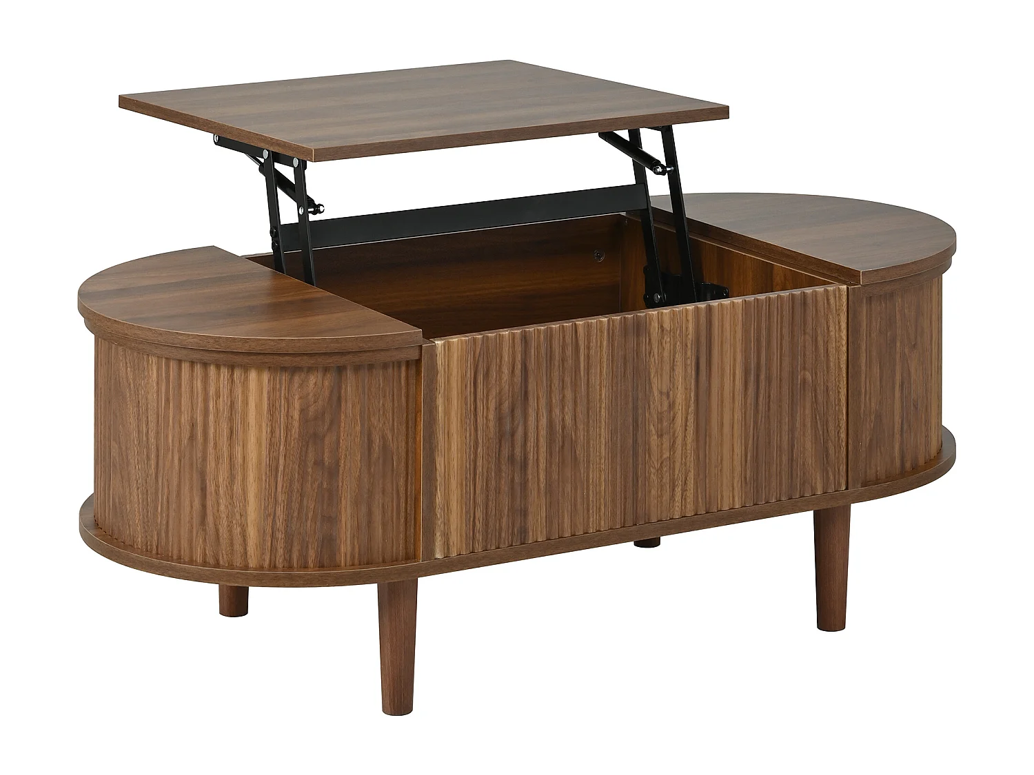 Höhenverstellbarer ovaler Beistelltisch 100x48x53,5 cm - Vintage-Stil - Stauraumtisch - MDF - Braun