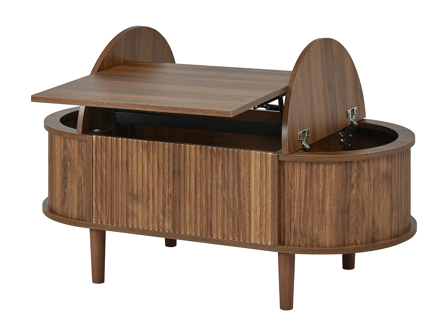 Höhenverstellbarer ovaler Beistelltisch 100x48x53,5 cm - Vintage-Stil - Stauraumtisch - MDF - Braun