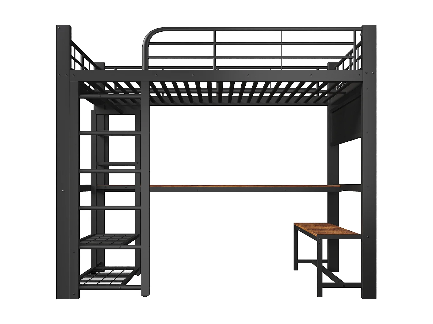 Hoogslaper 140×200 cm - Metalen frame - LED-verlichting - Ladder inbegrepen - zwart​ (matras niet inbegrepen)