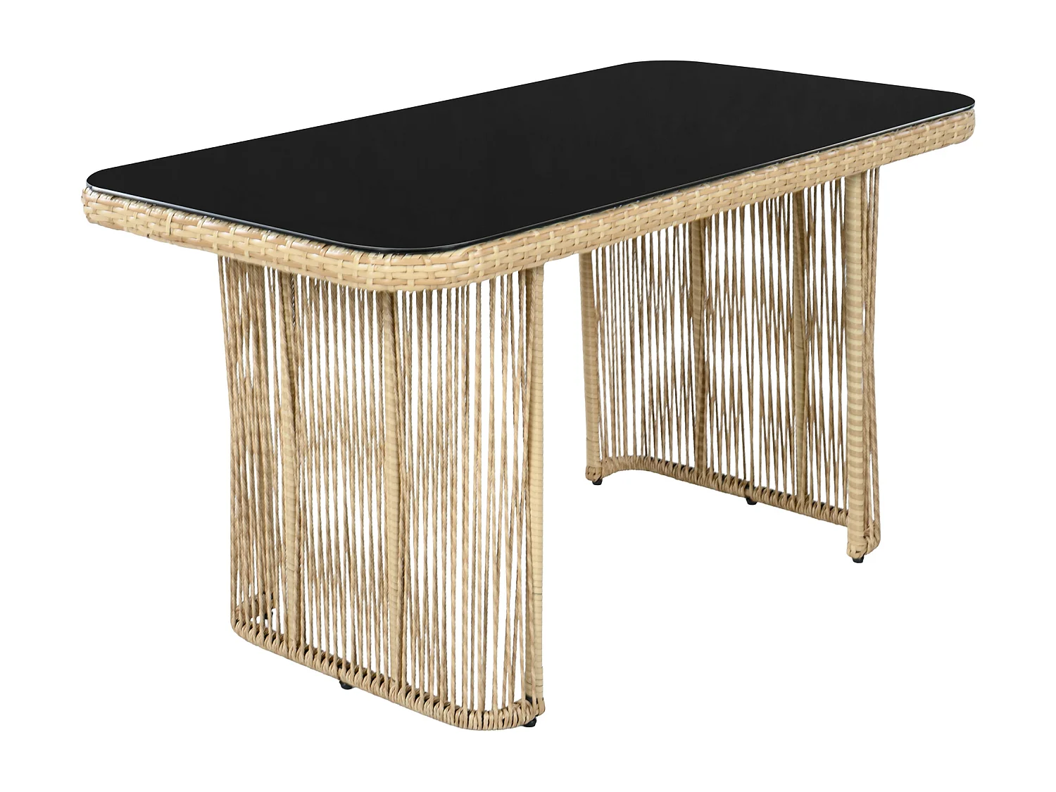 Gartenmöbel-Set aus Rattan 5-teilig - inklusive eines 3-Personen-Sofas - zwei Sessel und einen Glastisch - Natur