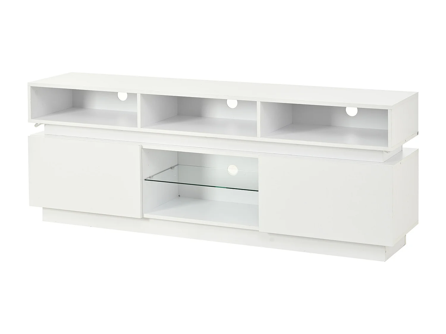 TV-Schrank 160x35x60cm mit LED-Beleuchtung - 2 Türen und Staufächer - Hochglanz-Finish - MDF - Weiß