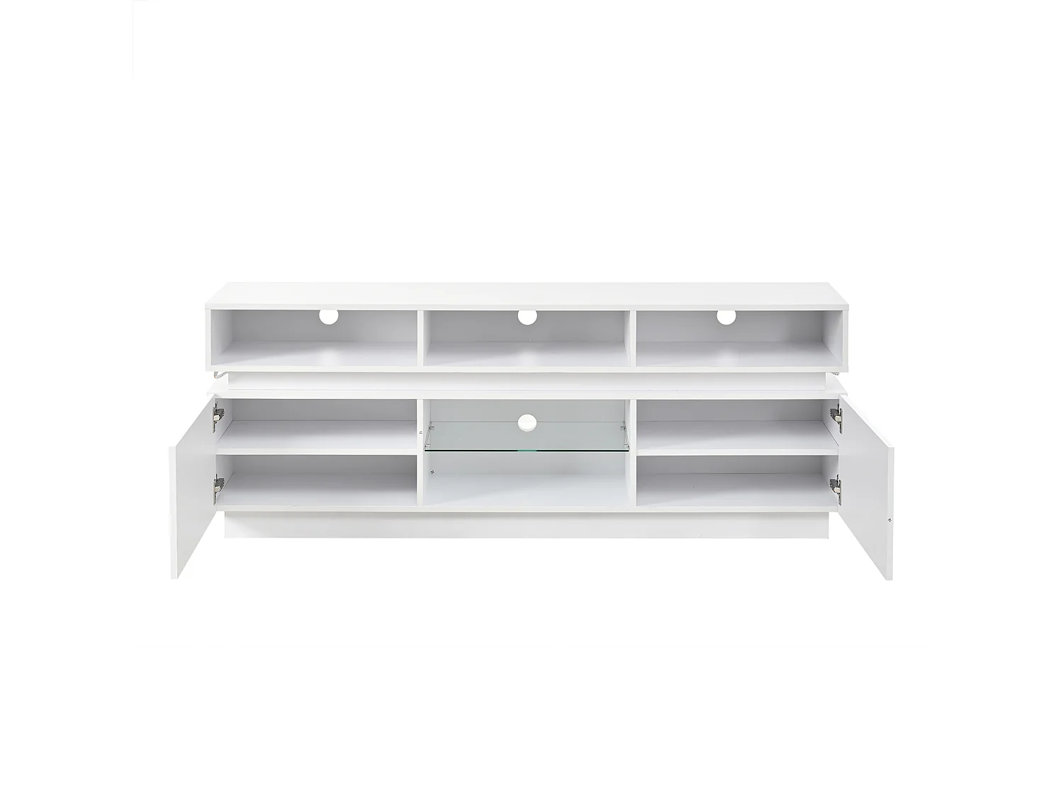 TV-Schrank 160x35x60cm mit LED-Beleuchtung - 2 Türen und Staufächer - Hochglanz-Finish - MDF - Weiß