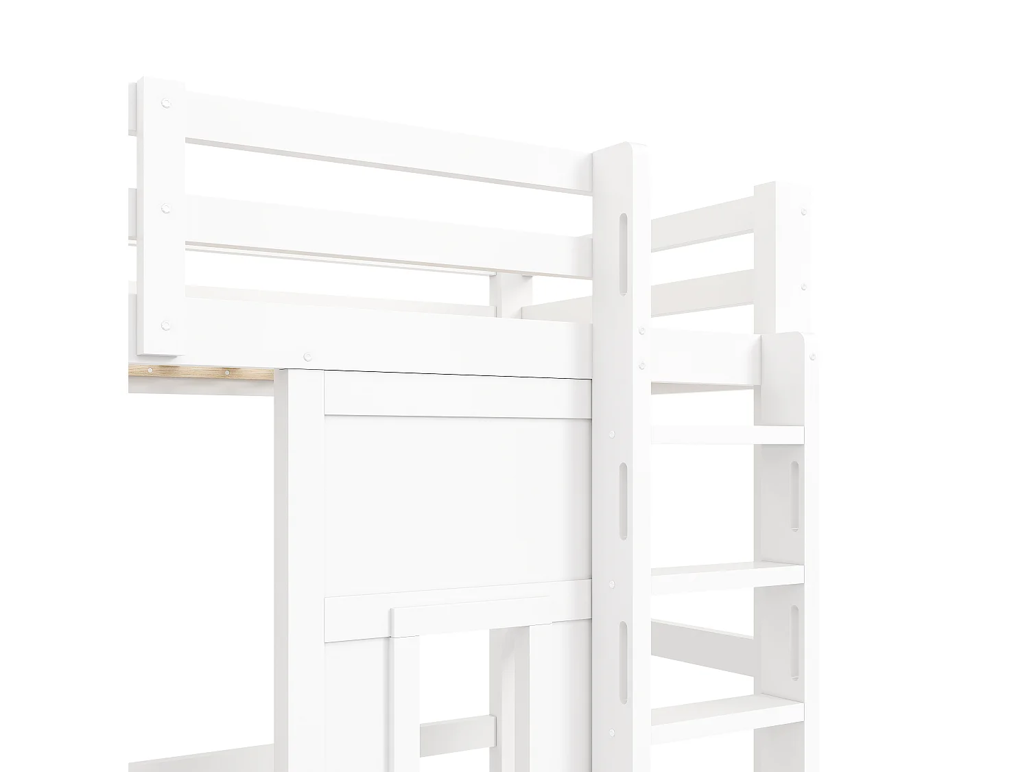 Cama mezanino de madeira 90x200 cm con iluminação LED - Armário integrado - Barreira de segurança e escada - MDF - Branco​ (sem colchão)