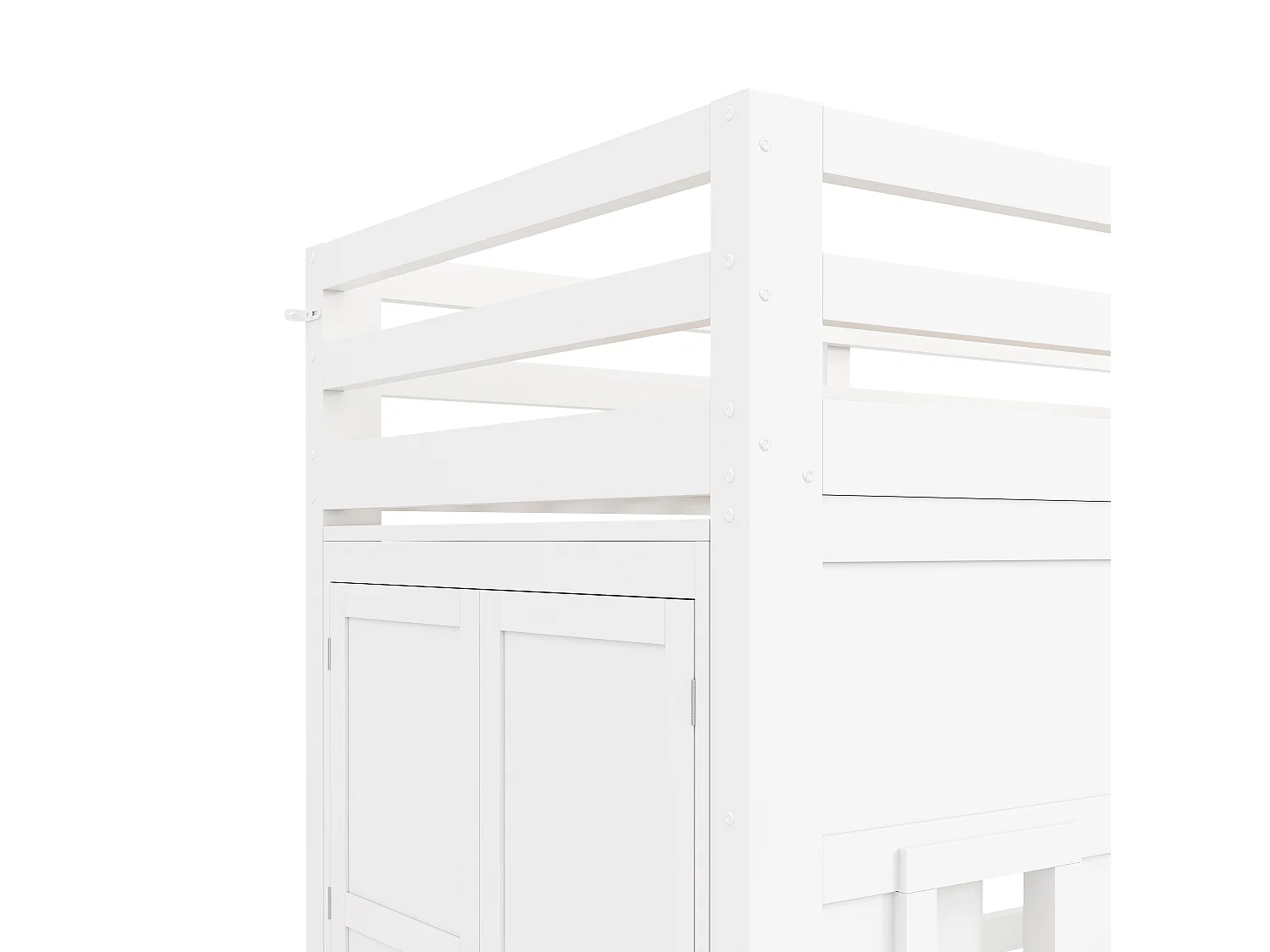 Cama mezanino de madeira 90x200 cm con iluminação LED - Armário integrado - Barreira de segurança e escada - MDF - Branco​ (sem colchão)