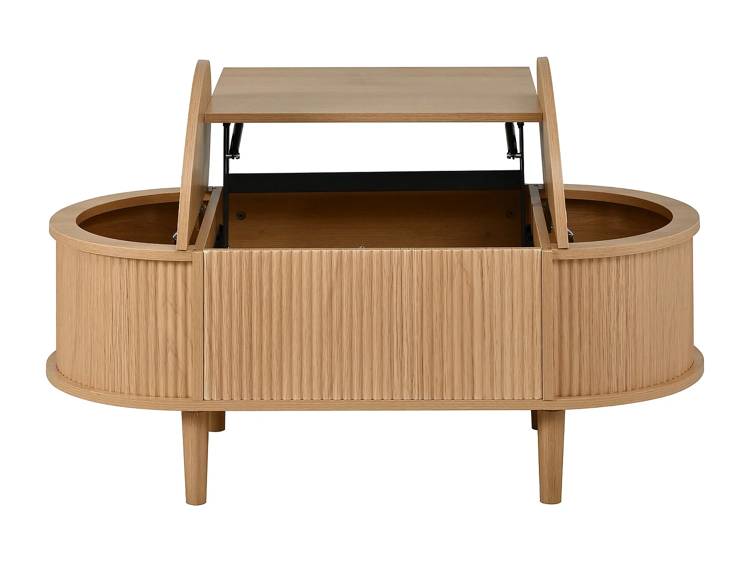 Höhenverstellbarer ovaler Beistelltisch 100x48x53,5 cm - Vintage-Stil - Stauraumtisch - MDF - Natur