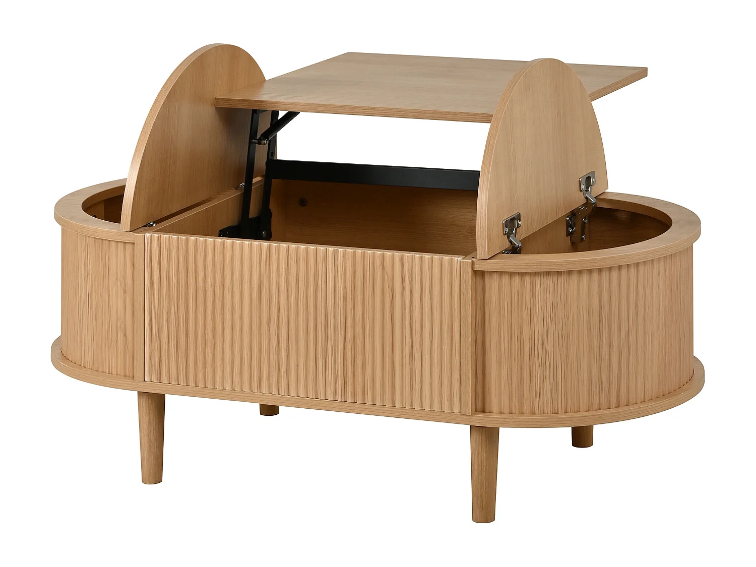 Höhenverstellbarer ovaler Beistelltisch 100x48x53,5 cm - Vintage-Stil - Stauraumtisch - MDF - Natur