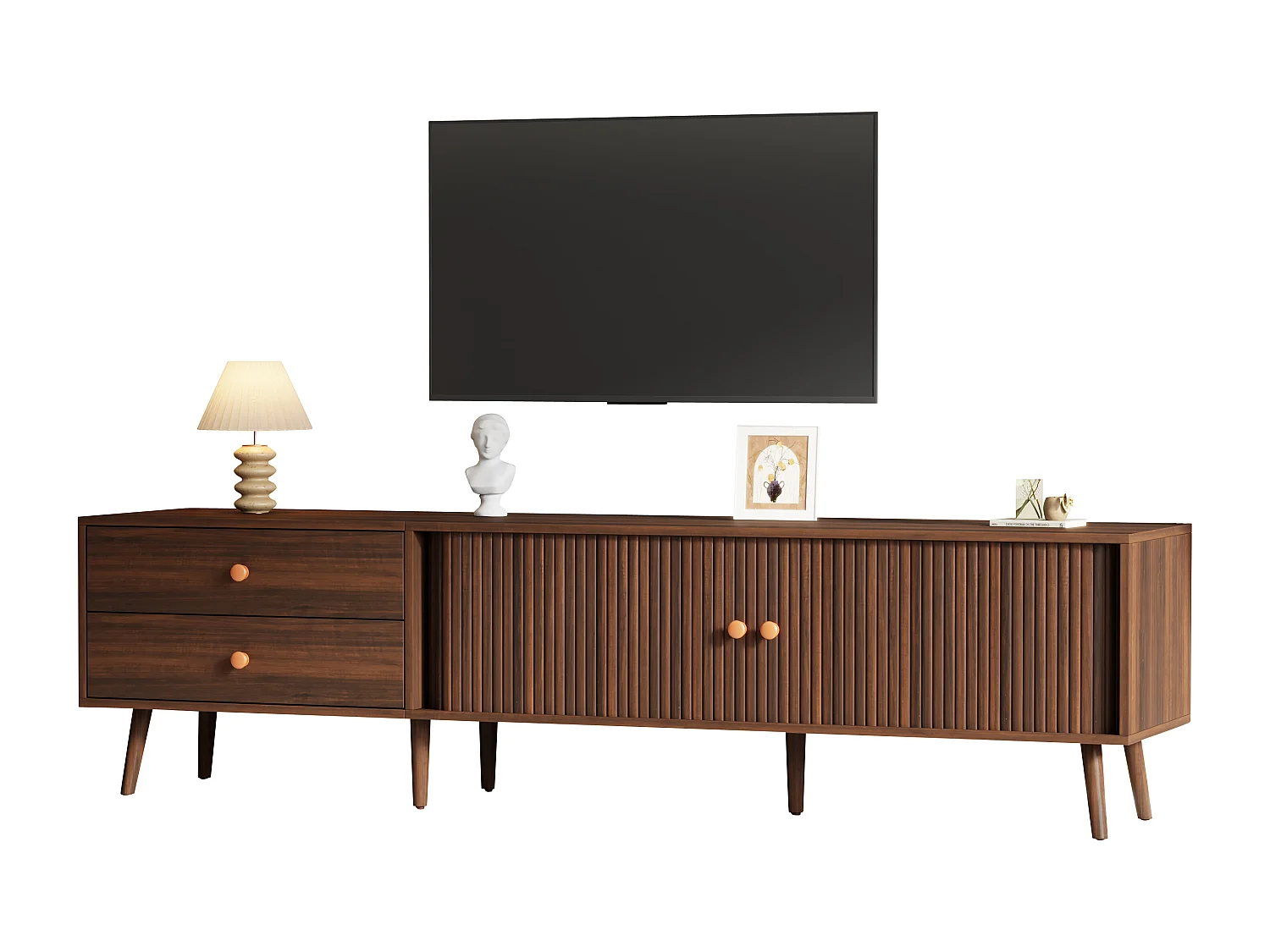 TV-Schrank 180x40x46,5 cm - 2 Schubladen und 2 Schiebetüren - Kompatibel mit Fernsehern bis 80 Zoll - MDF - Braun