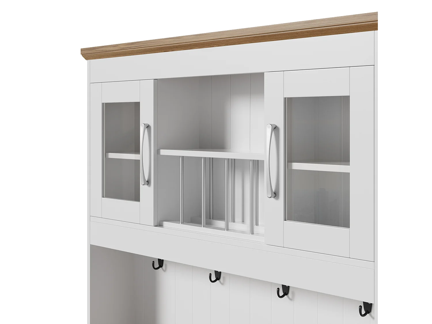 Buffet de cuisine 106x39x176,5 cm - 4 portes et 2 tiroirs - avec crochets - Panneaux de particules - Blanc et naturel