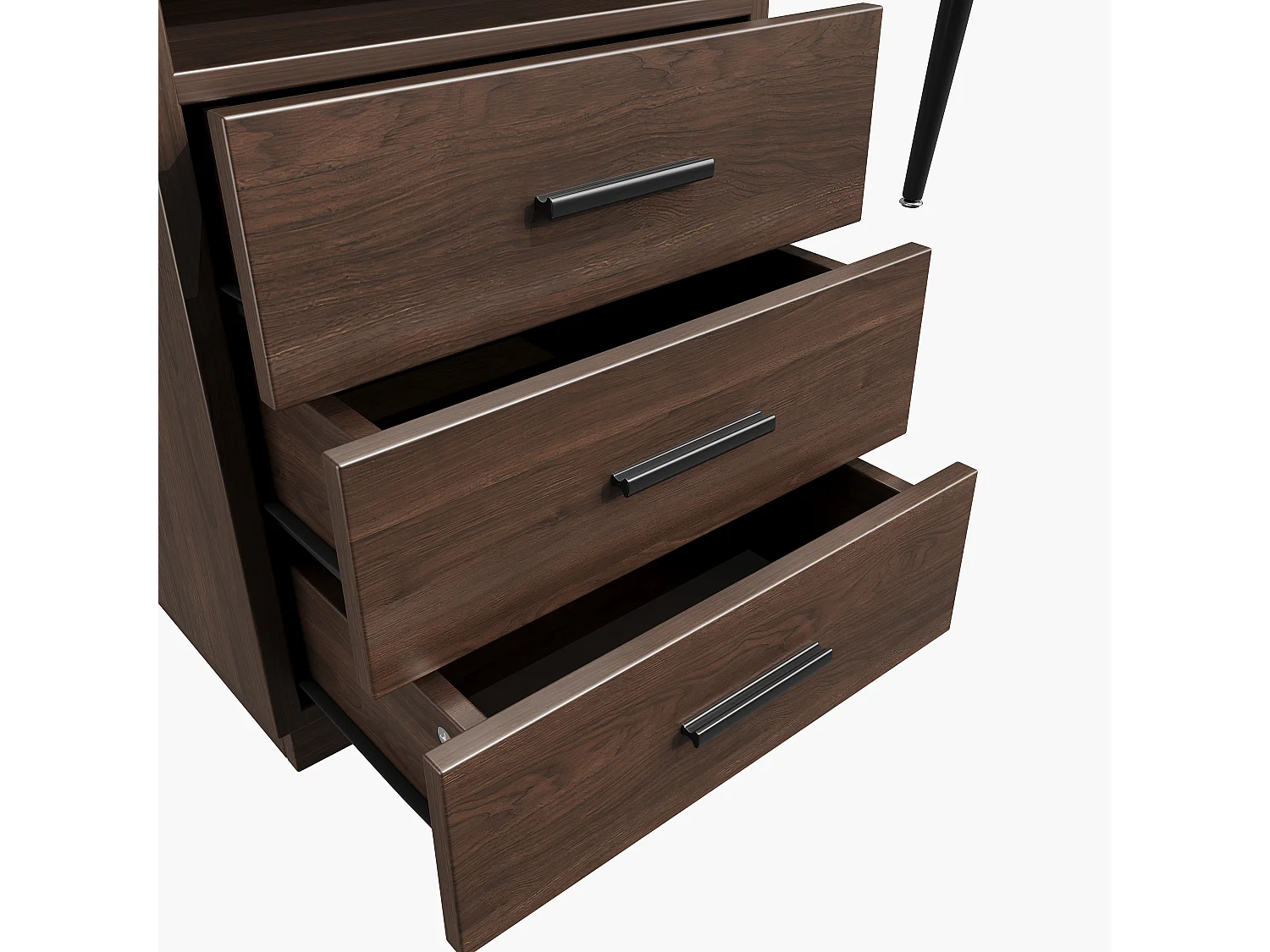 Moderner Schreibtisch 130x50x75 cm - 3 Schubladen und 1 Ablage - Glasplatte - Stahlrohrgestell - MDF+Metall - Braun