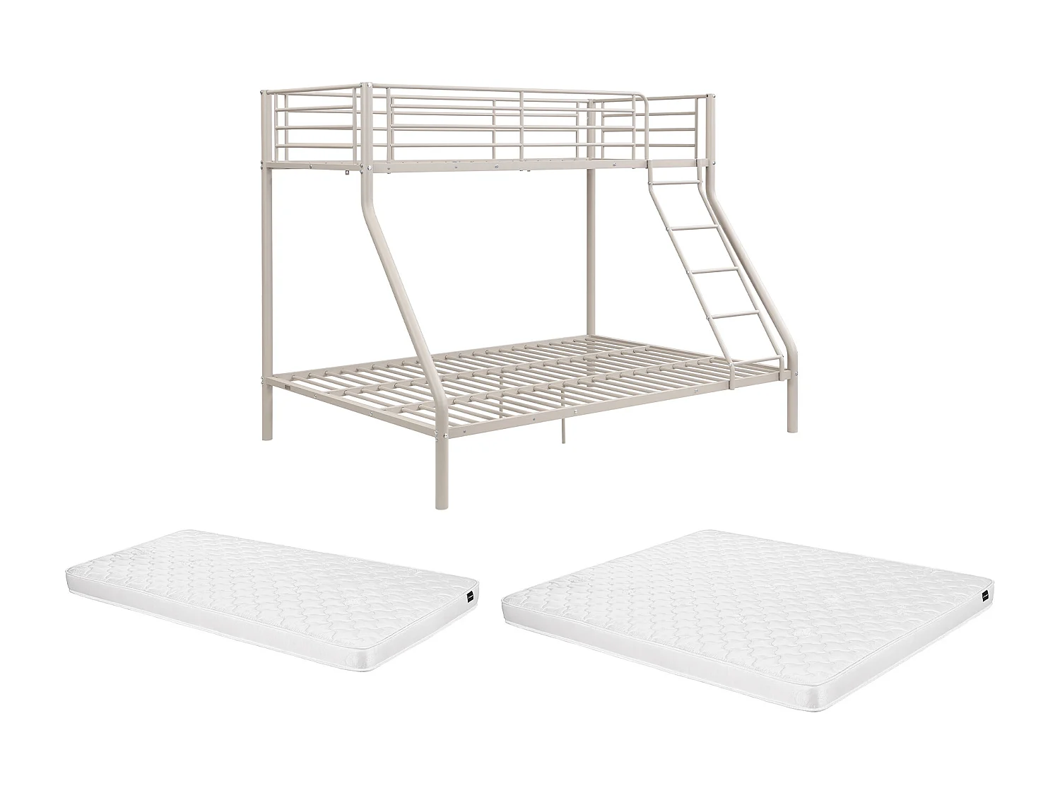 Lits superposés - 90 et 140 x 190 cm - Acier – Beige + matelas - ELEVATIO III