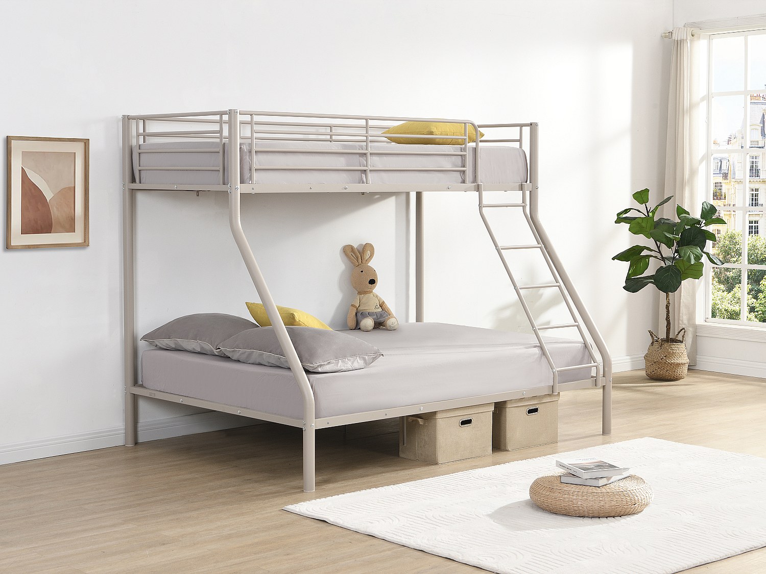 Etagenbetten - 90 und 140 x 190 cm - Stahl – Beige + Matratze - ELEVATIO III