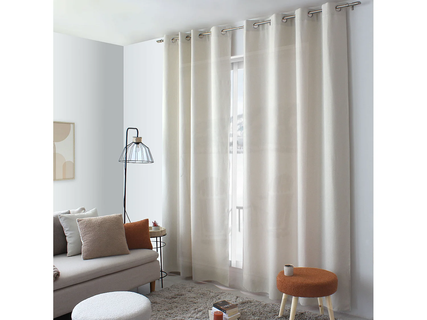 2 oogjesgordijnen, 140x240cm, heide-ecru, ingeslagen chenillefluweel, lagarta-collectie