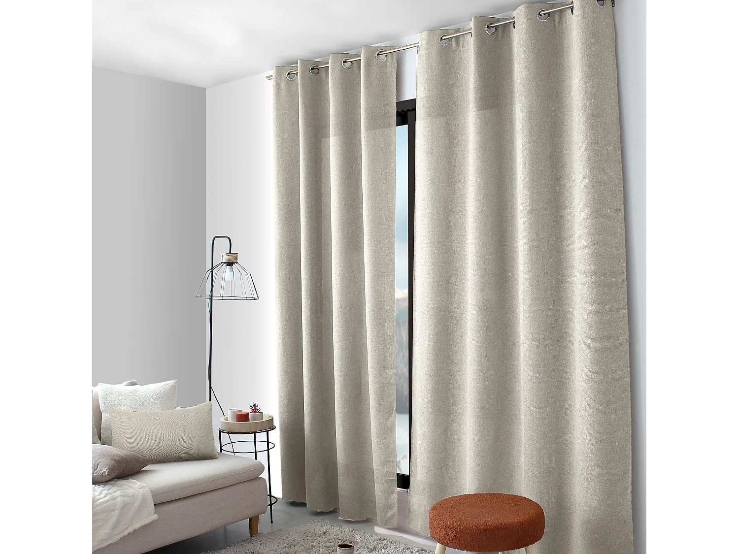 2 oogjesgordijnen, 140x240cm, lichte heide beige, inslagen chenille fluweel, lagarta collectie
