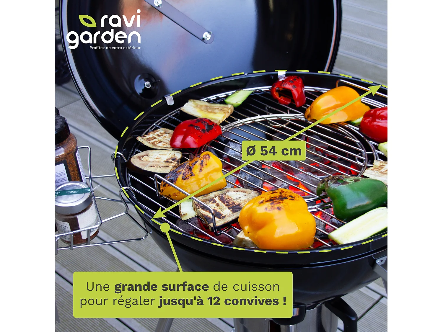 Barbecue Charbon de Bois 57 cm avec Couvercle | Barbecue Rond Charbon | BBQ Charbon 4 Pieds | Idéal pour 8 à 12 personnes