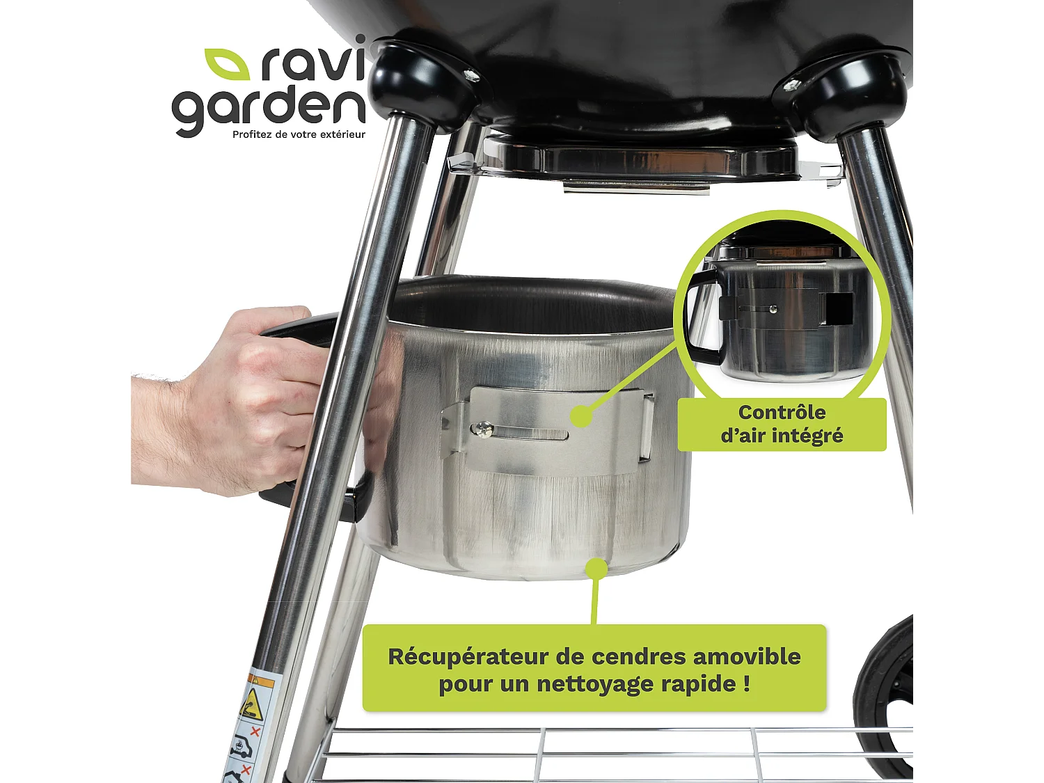 Barbecue Charbon de Bois 57 cm avec Couvercle et 4 Pieds | Ravigarden