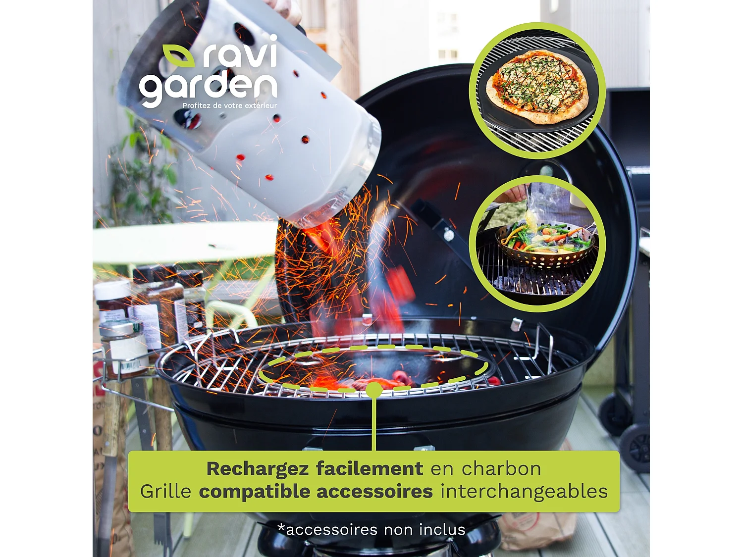 Barbecue Charbon de Bois 57 cm avec Couvercle et 4 Pieds | Ravigarden