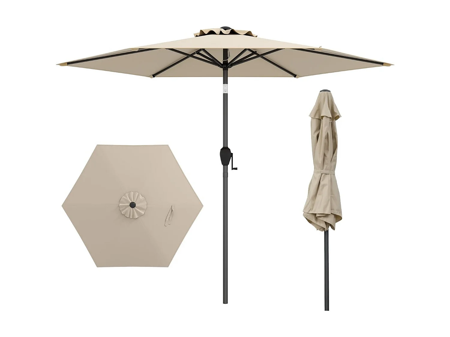 Parasol de Terrasse 230 cm Parasol Robuste avec Inclinaison par Bouton-Poussoir Manivelle Toile Ventilée Angle Réglable Beige