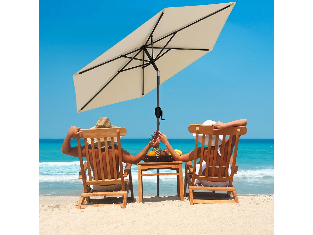 Parasol de Terrasse 230 cm Parasol Robuste avec Inclinaison par Bouton-Poussoir Manivelle Toile Ventilée Angle Réglable Beige