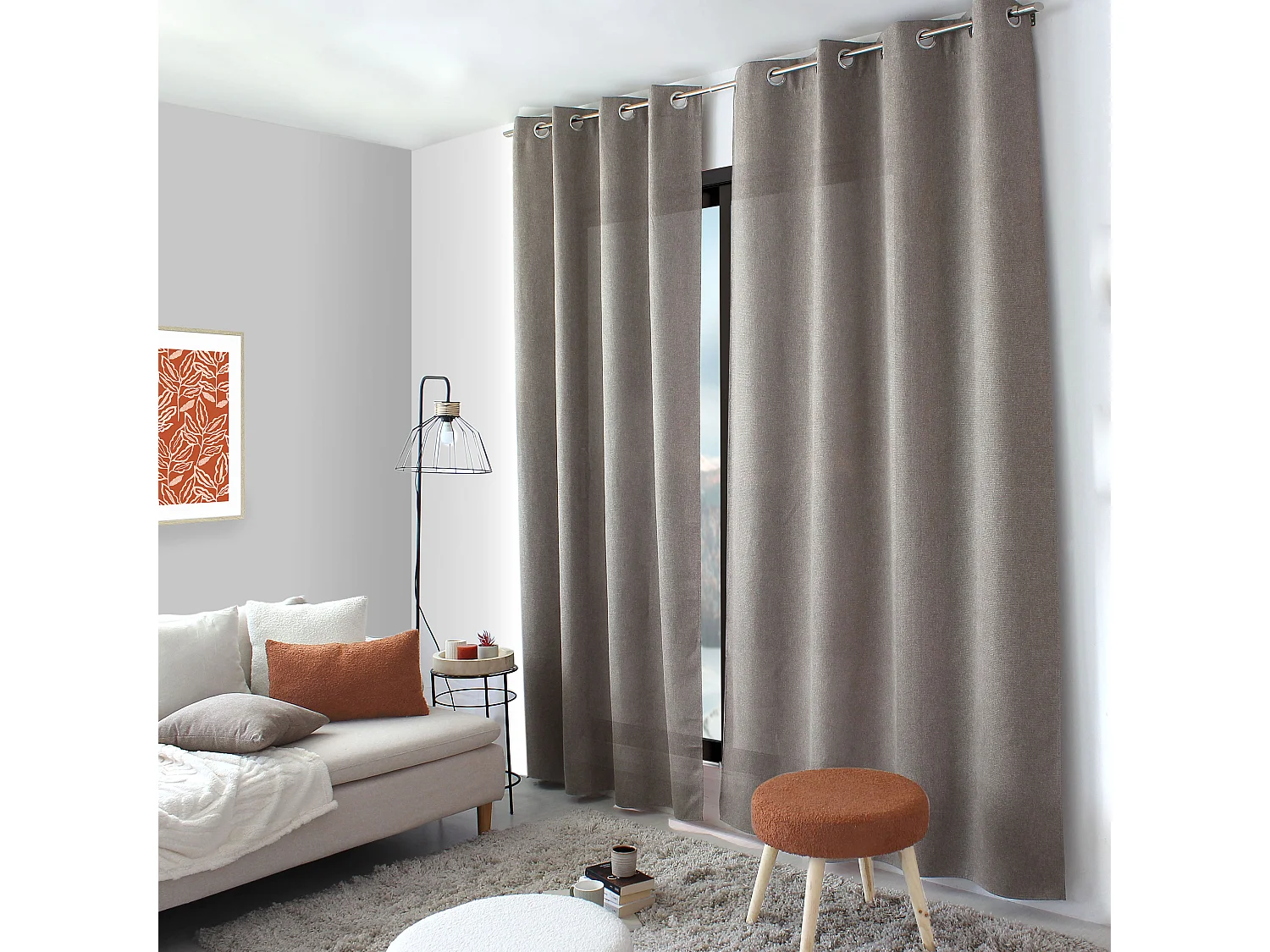 2 oogjesgordijnen, 140x240cm, donker beige gevlekt, ingetrokken chenillefluweel, lagarta collectie