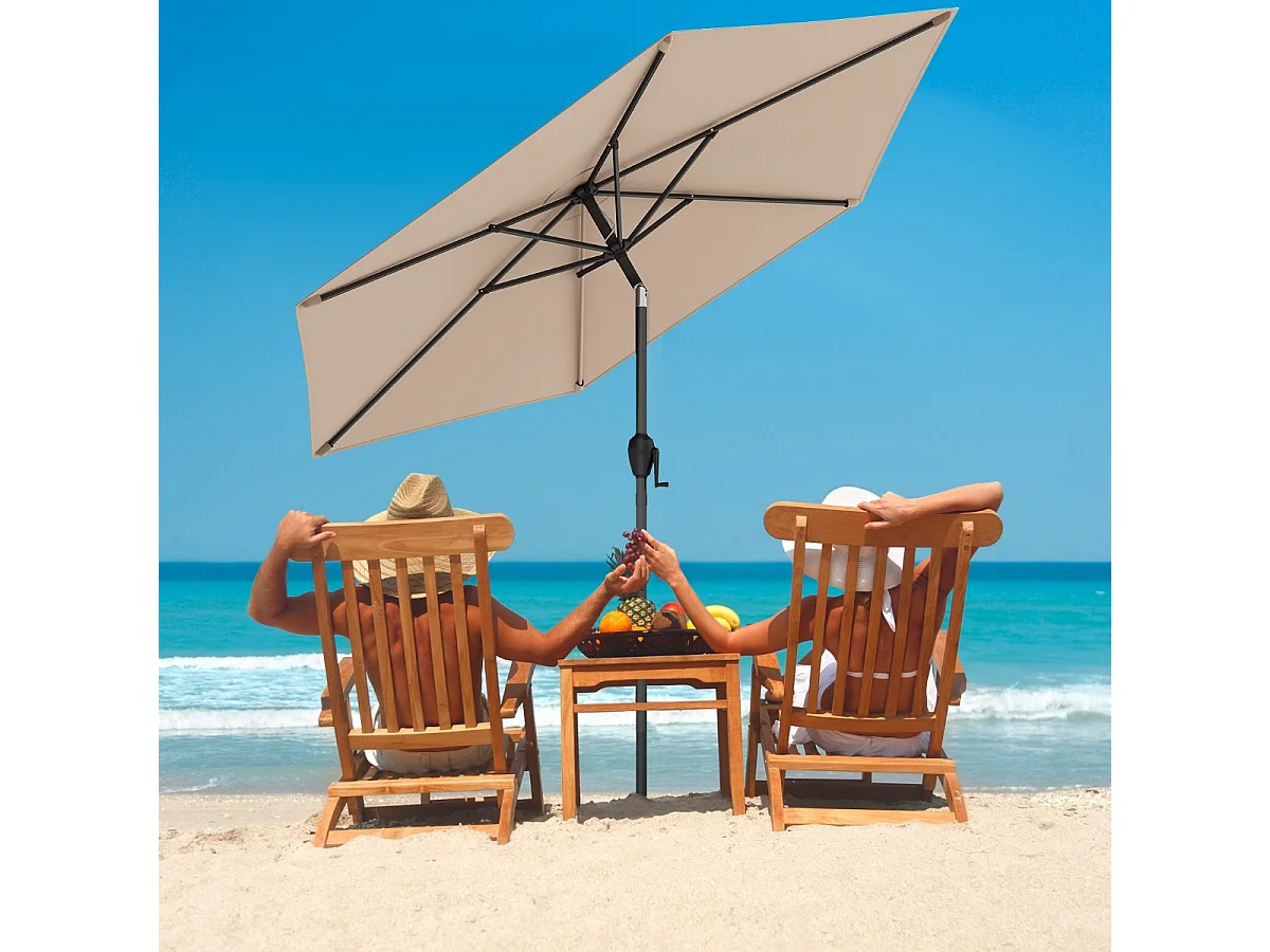 Parasol de Terrasse 230 cm Parasol Robuste avec Inclinaison par Bouton-Poussoir Manivelle Toile Ventilée Angle Réglable Brun Clair