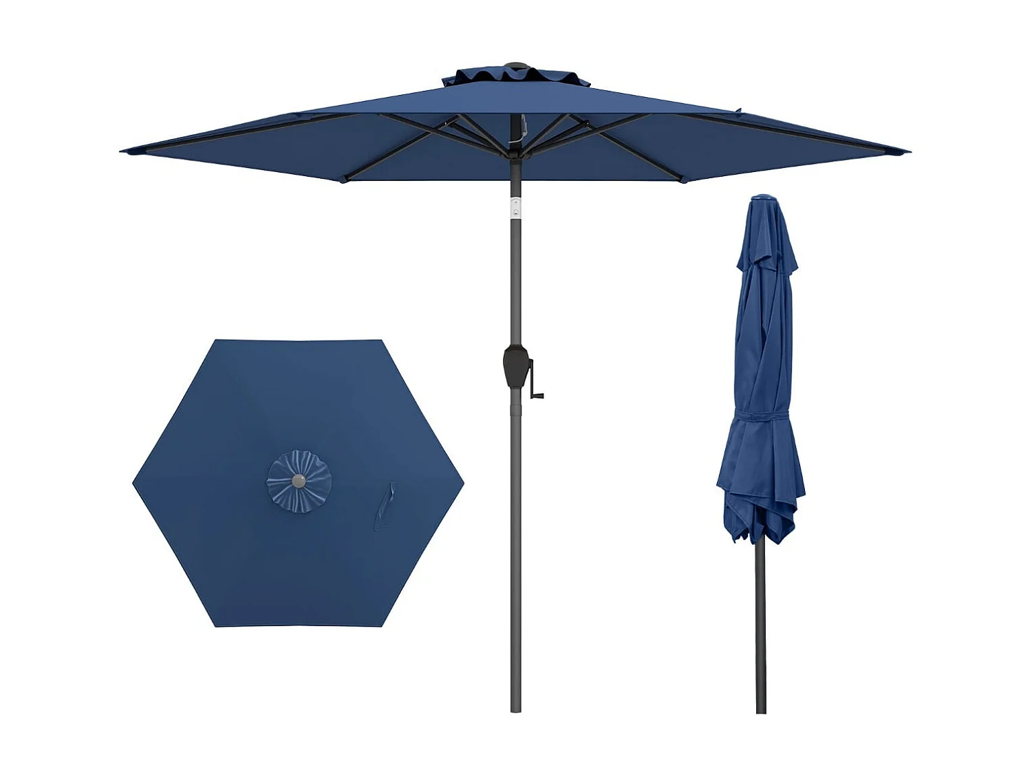 Parasol de Terrasse 230 cm Parasol Robuste avec Inclinaison par Bouton-Poussoir Manivelle Toile Ventilée Angle Réglable Bleu Marine