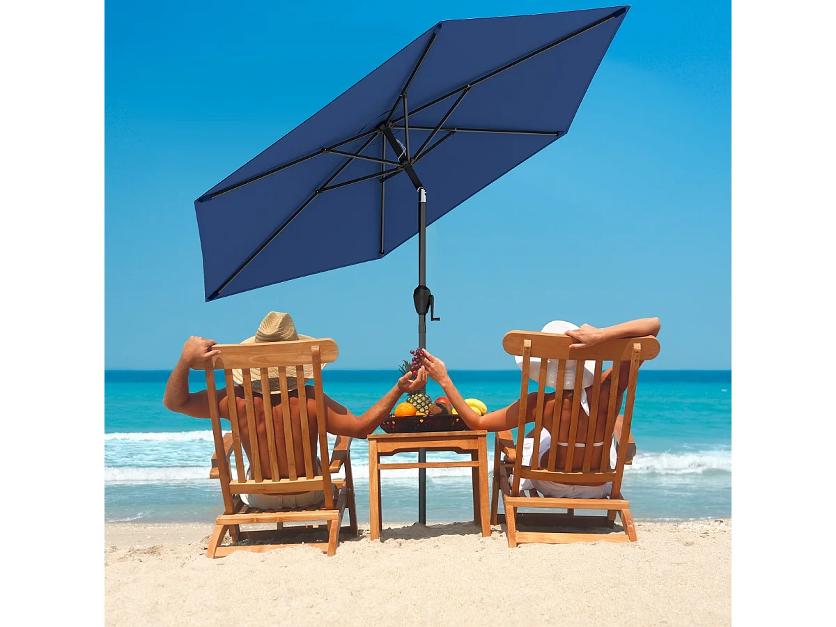 Parasol de Terrasse 230 cm Parasol Robuste avec Inclinaison par Bouton-Poussoir Manivelle Toile Ventilée Angle Réglable Bleu Marine