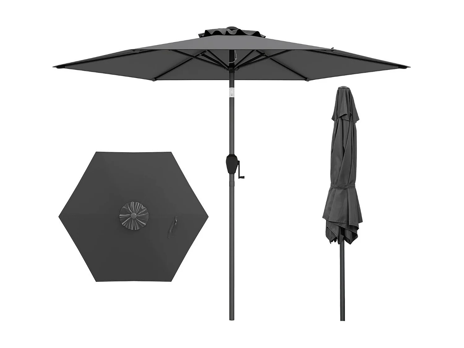 Parasol de Terrasse 230 cm Parasol Robuste avec Inclinaison par Bouton-Poussoir Manivelle Toile Ventilée Angle Réglable Gris