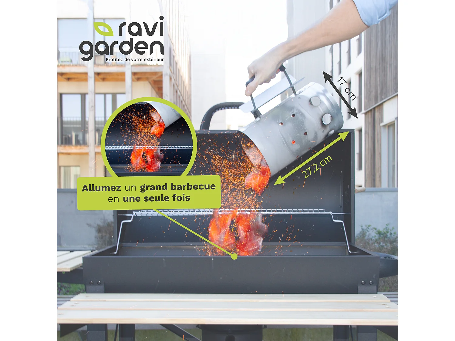 Cheminée Barbecue en Acier Galvanisé | Allume Barbecue Rapide & Efficace | Accessoire BBQ Charbon | Ravigarden