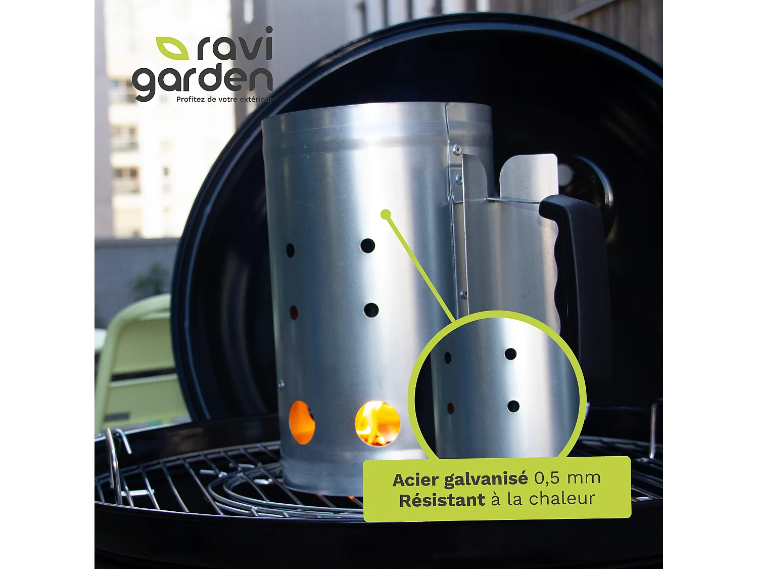 Cheminée Barbecue en Acier Galvanisé | Allume Barbecue Rapide & Efficace | Accessoire BBQ Charbon | Ravigarden