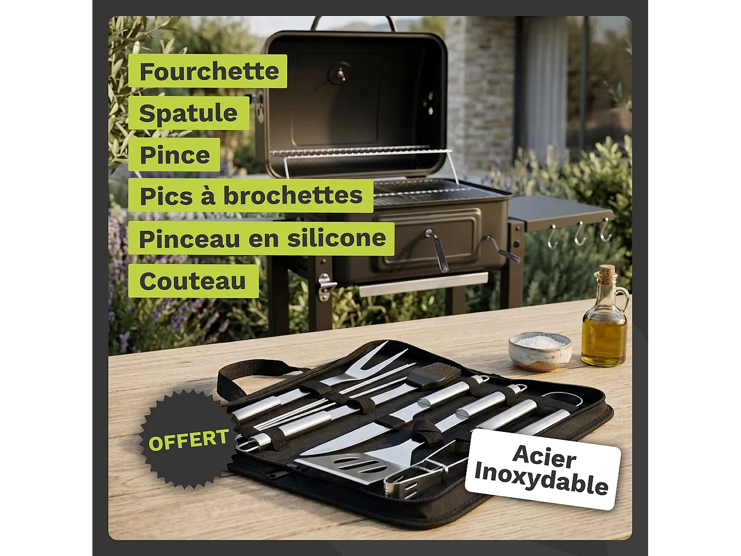 Barbecue Charbon de Bois avec Couvercle | Grille de Cuisson XL 54x43 cm