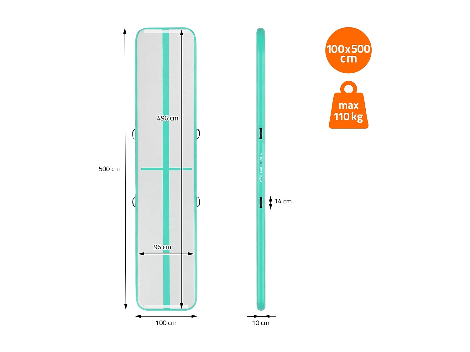 ECD Germany Tappetino ginnastica gonfiabile airtrack 5m verde menta 10 cm materassino tumbling fitness palestra con borsa trasporto e pompa elettrica
