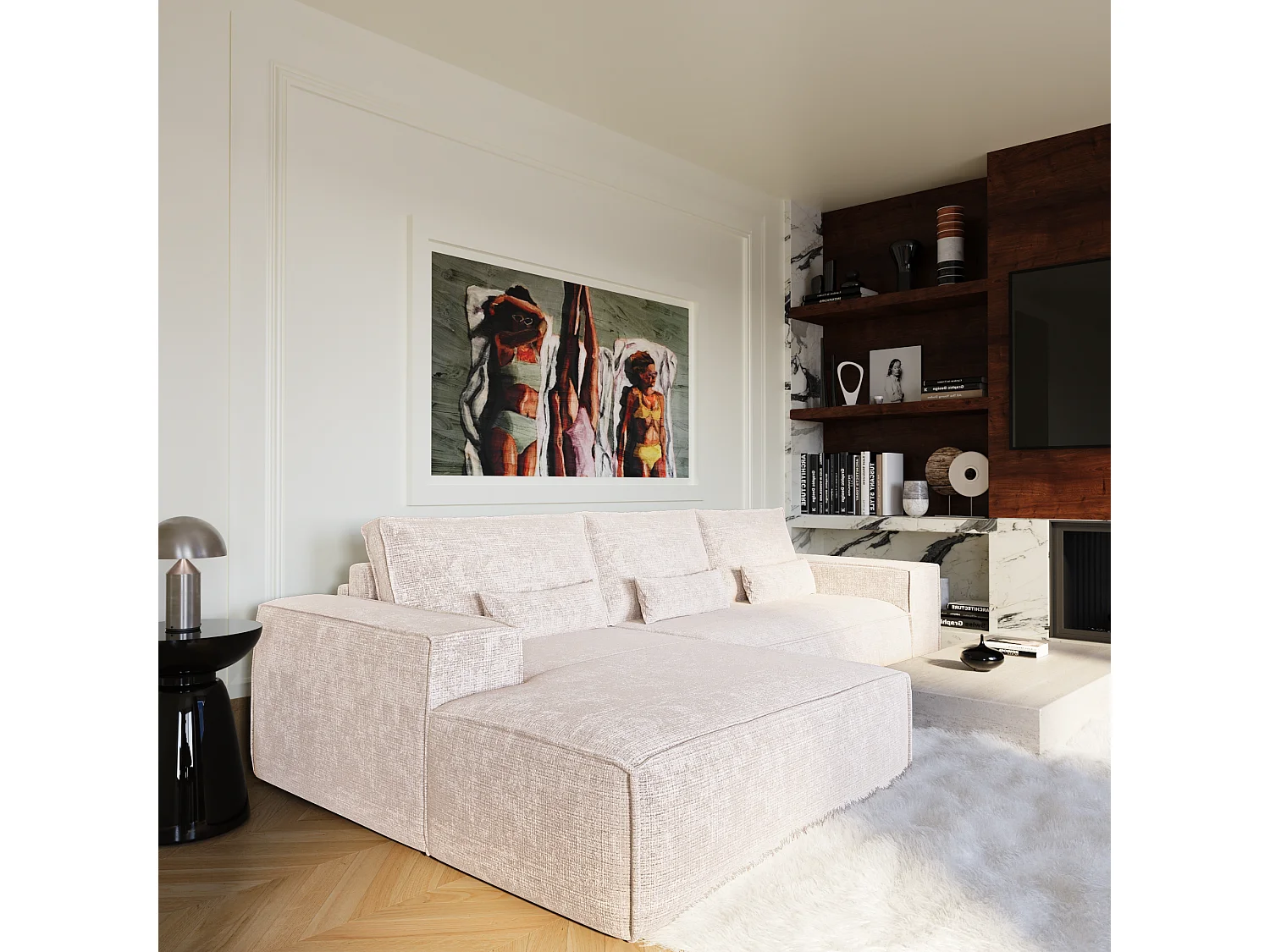 Canapé d'angle gauche convertible express JUNE en Velours gaufré