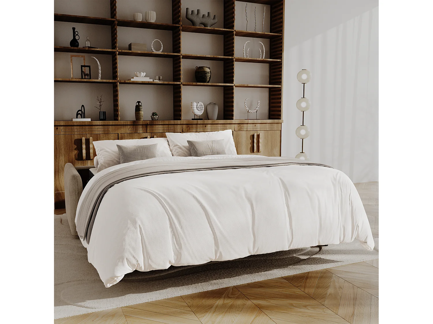 Canapé convertible express AVA en Tissu tramé Taupe