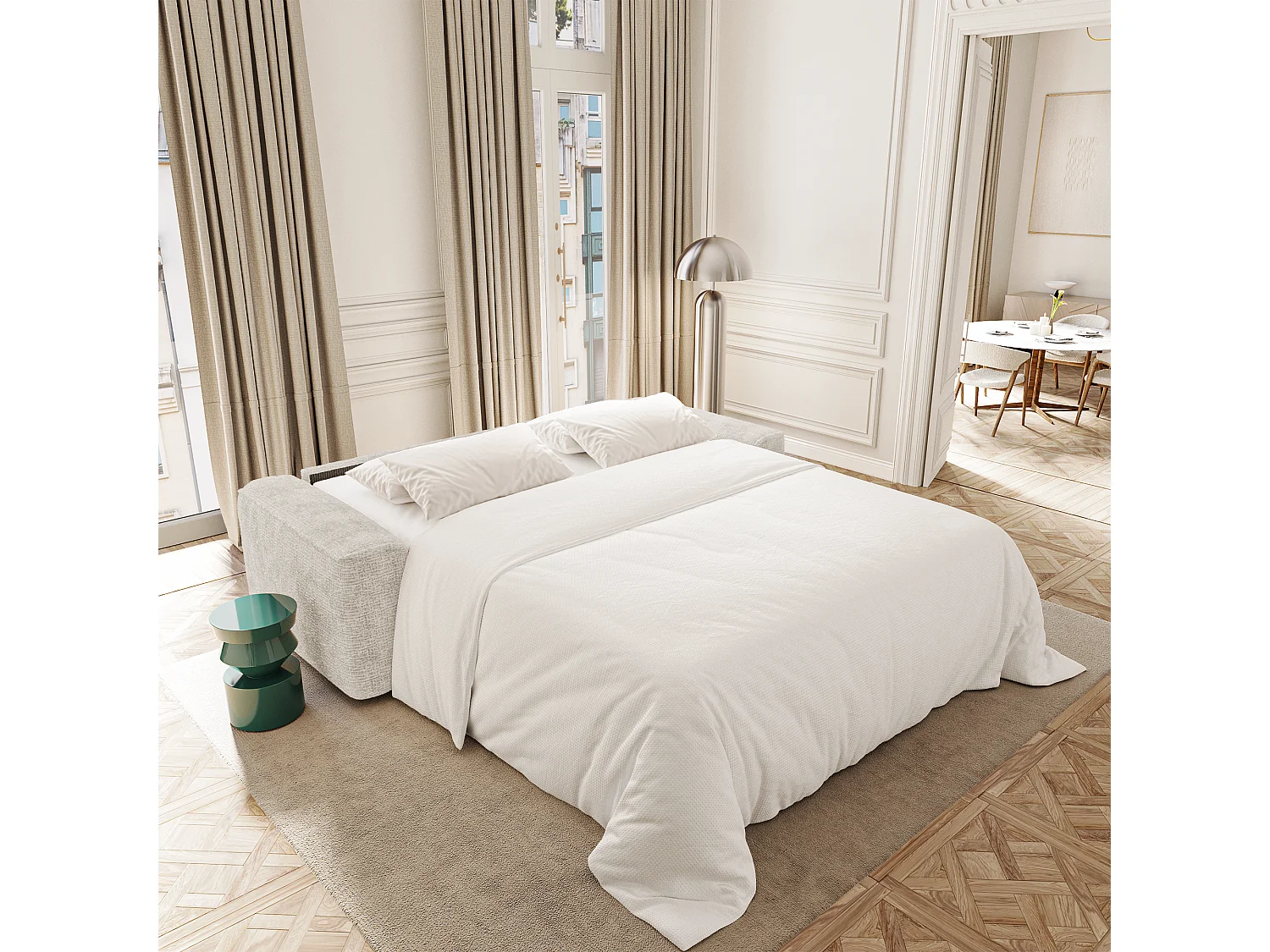 Canapé convertible express COMO en Tissu tramé toucher doux