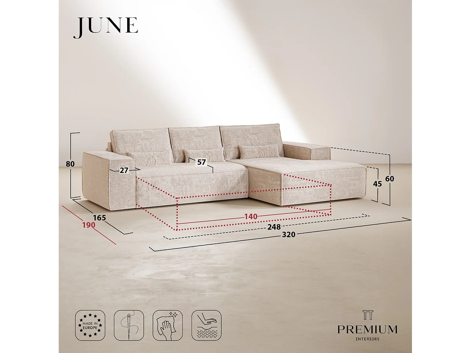Canapé d'angle droit convertible express JUNE