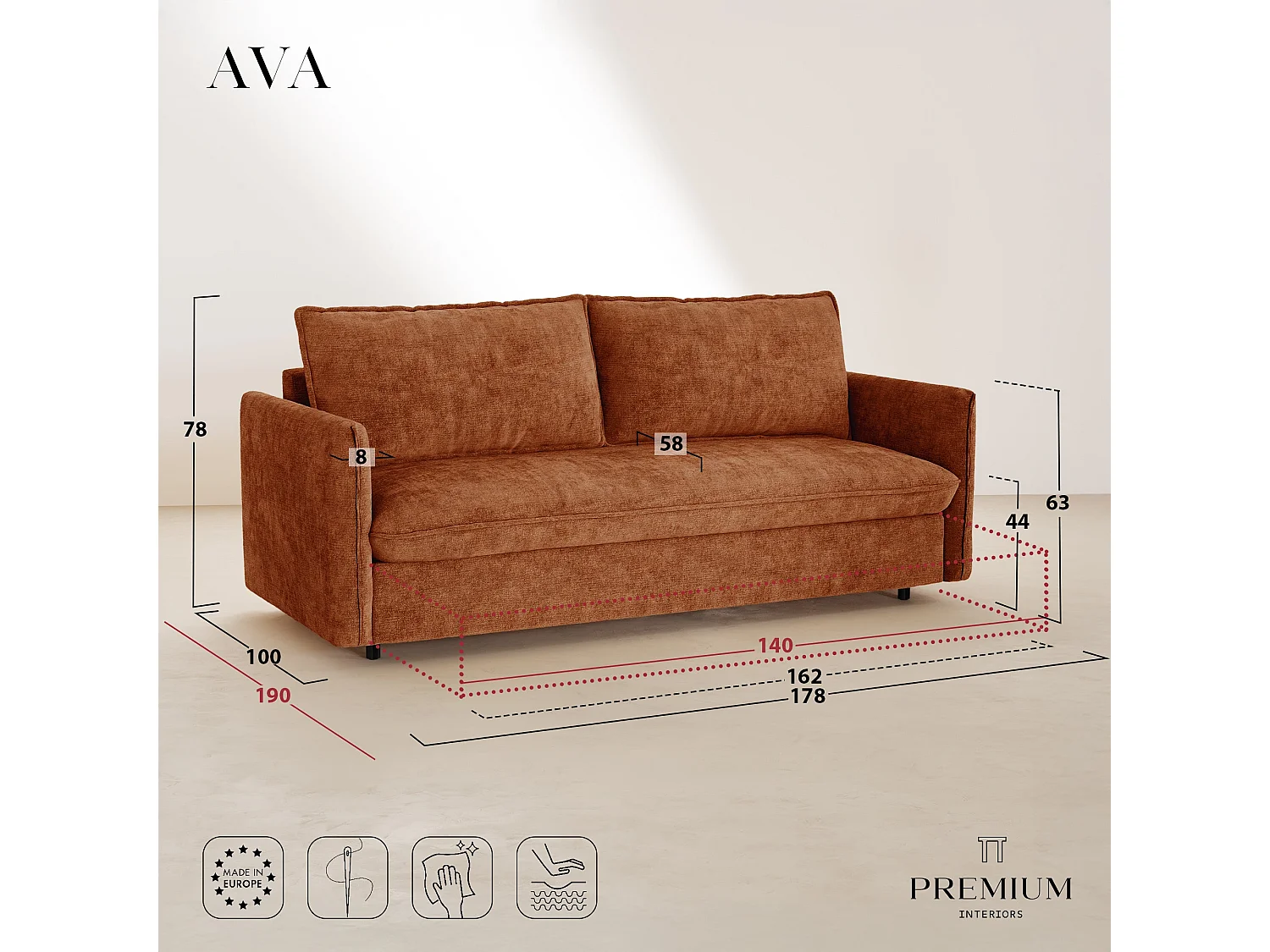 Canapé convertible express AVA en Tissu tramé Taupe