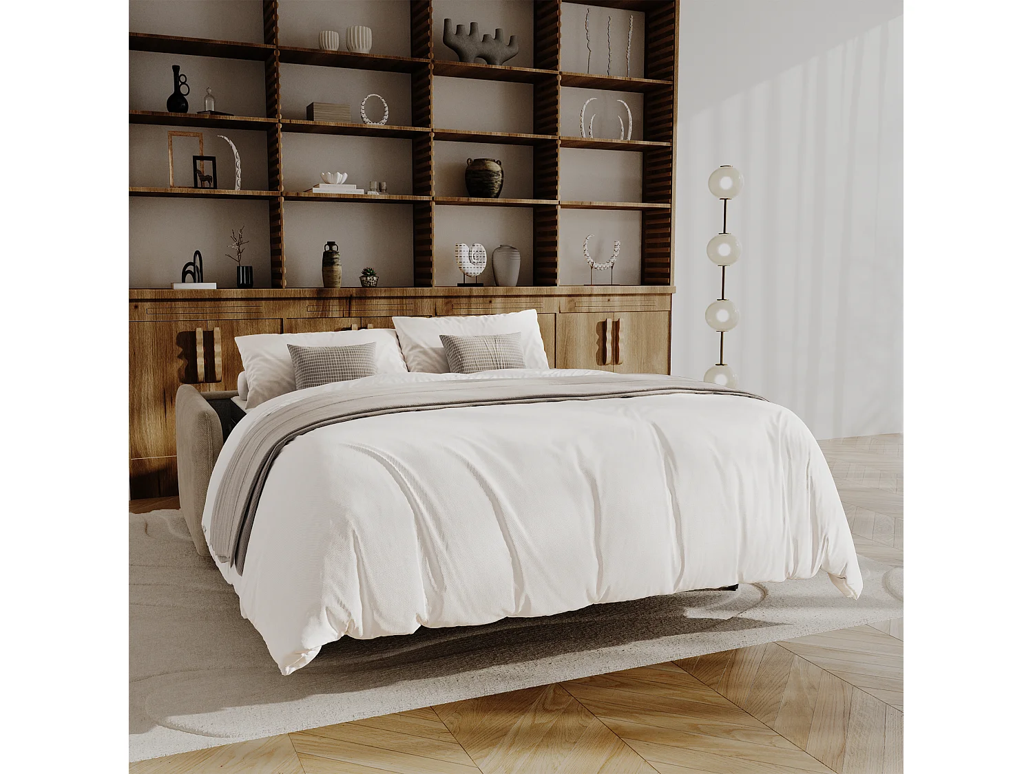Canapé convertible express AVA en Tissu tramé Taupe