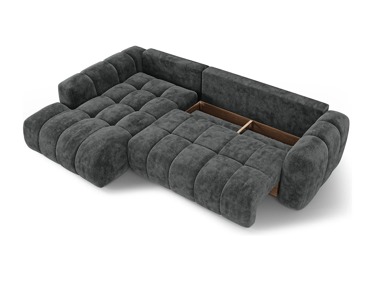 Canapé d'angle gauche convertible avec coffre SKY en Velours gaufré