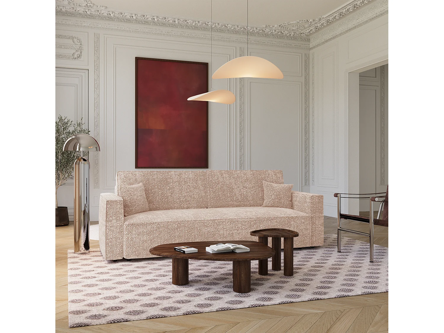 Canapé convertible avec coffre  en Tissu effet tweed