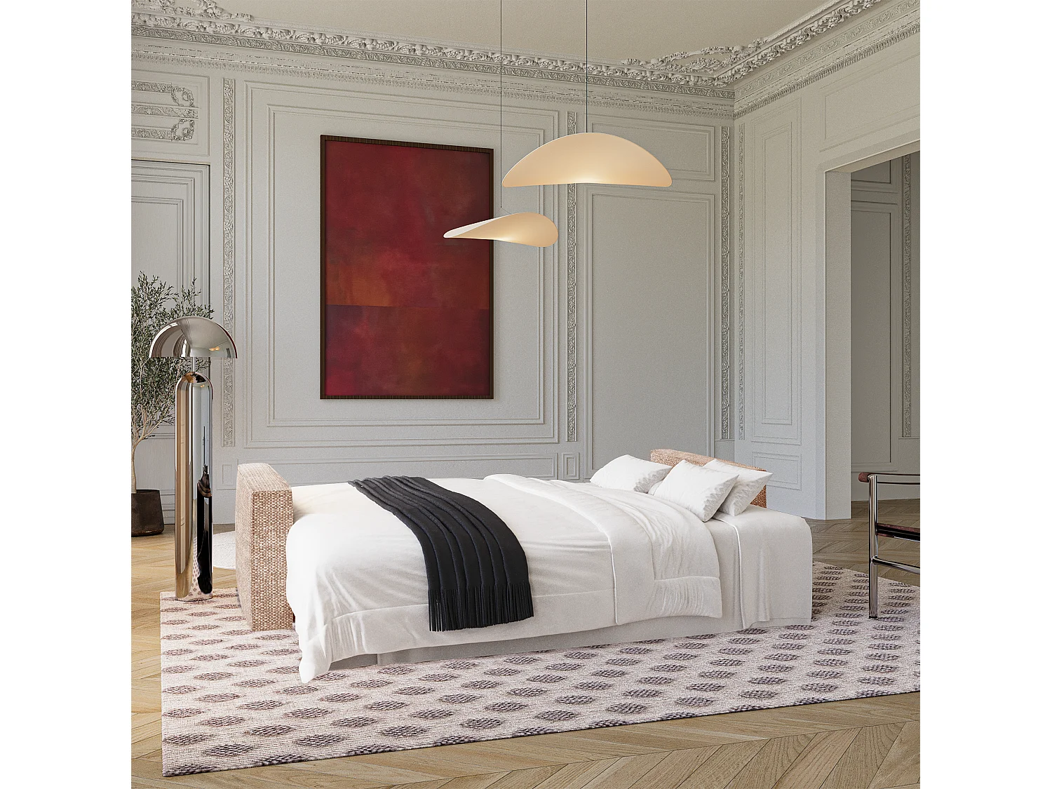 Canapé convertible avec coffre  en Tissu effet tweed