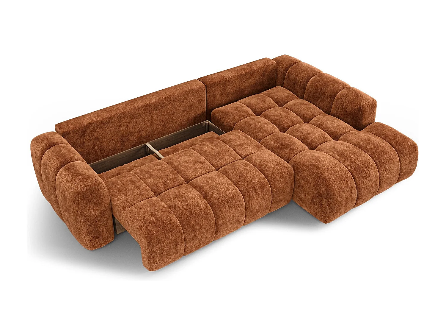 Canapé d'angle droit convertible avec coffre SKY en Velours gaufré