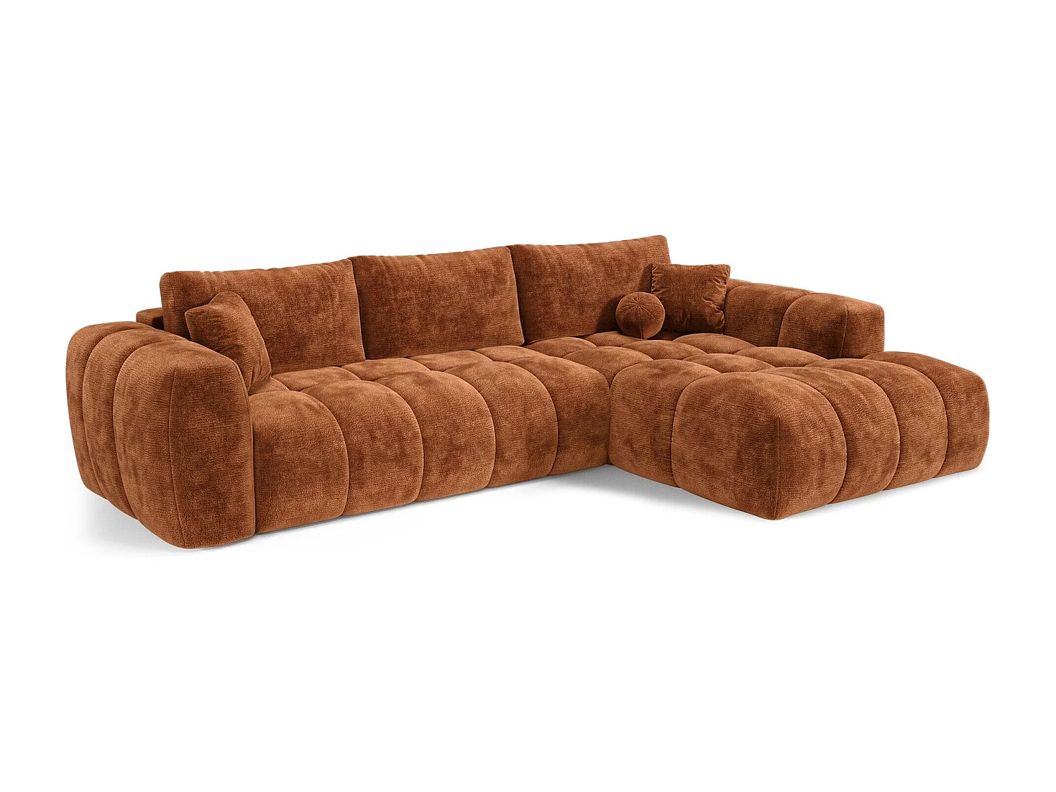 Canapé d'angle droit convertible avec coffre SKY en Velours gaufré