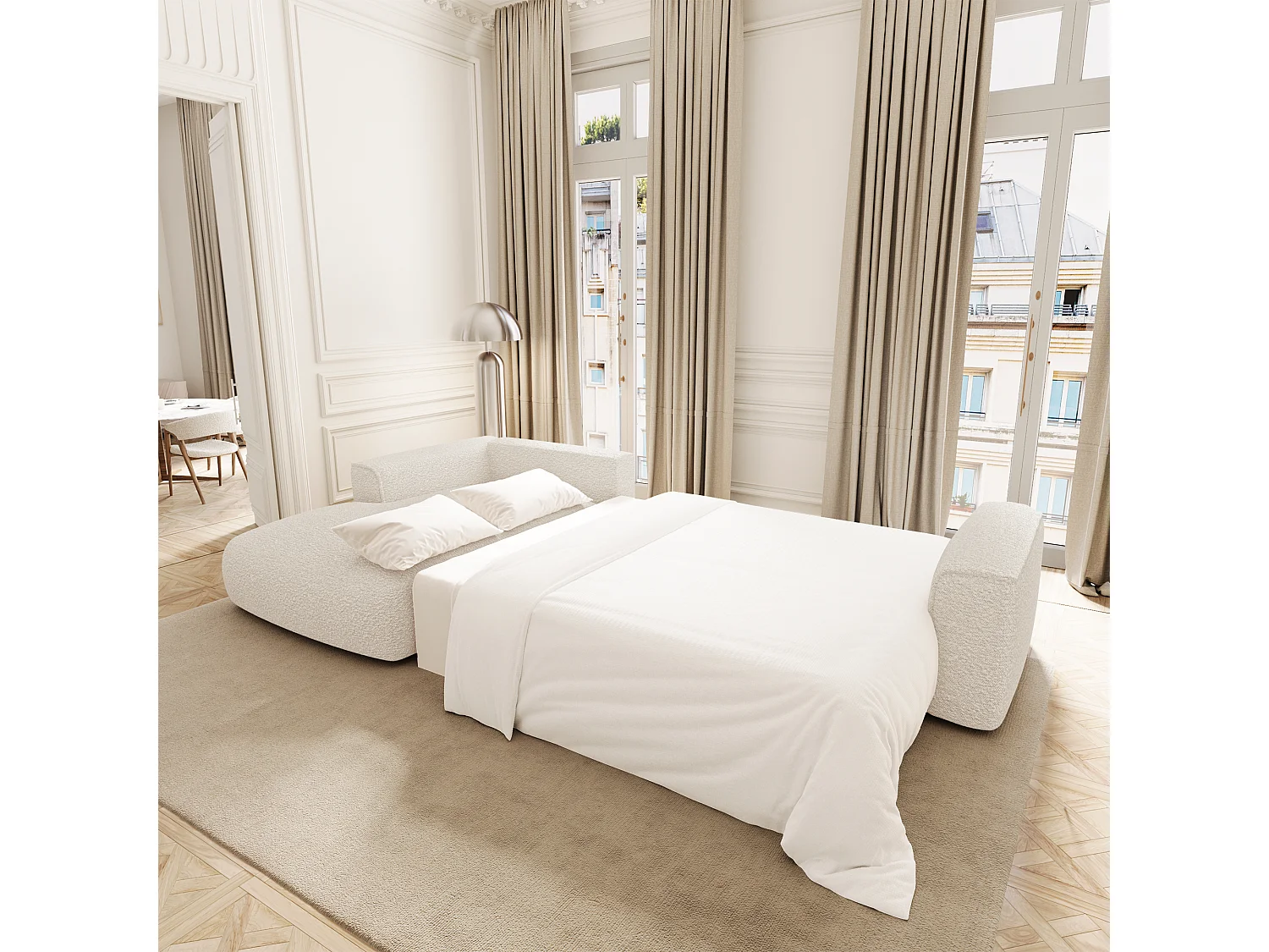 Canapé d'angle gauche convertible avec coffre COMO en Tissu bouclette